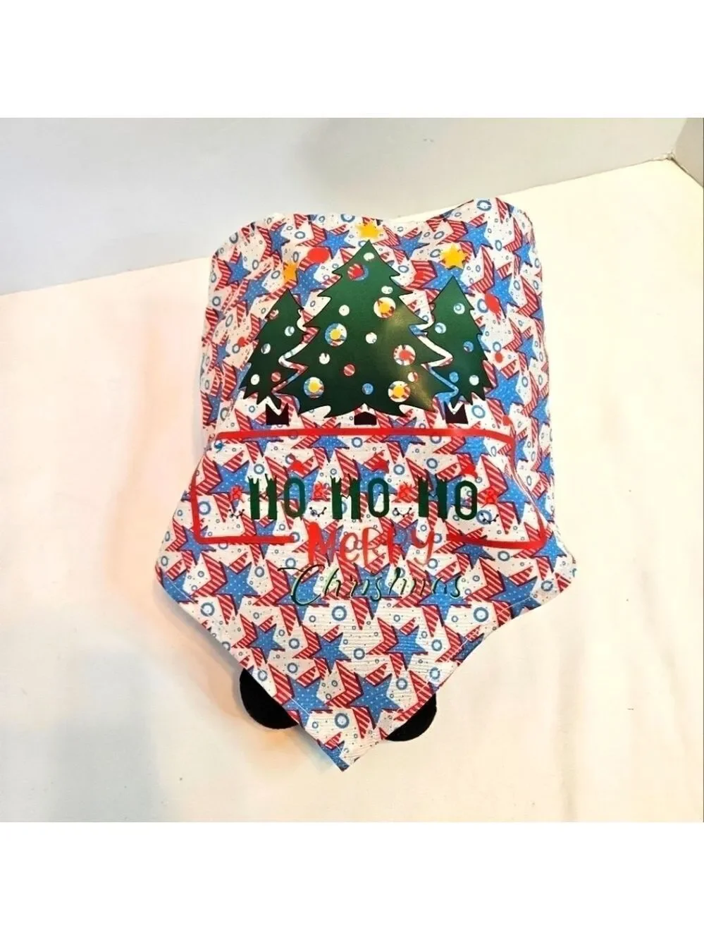 Upcycled Dog Bandana Christmas Trees heat transfer Ho Ho Ho Merry Christmas (M)